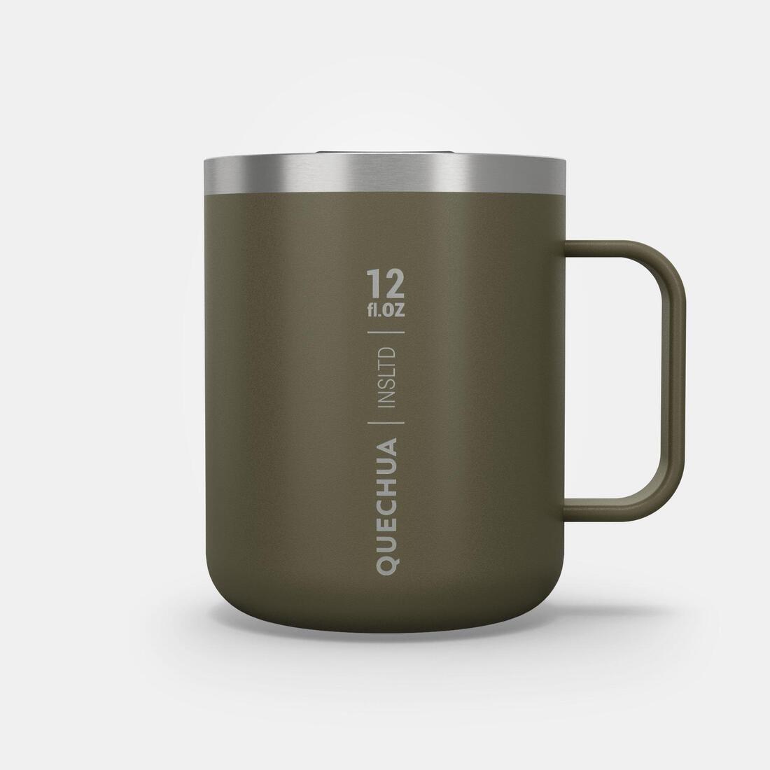 QUECHUA - Isothermal Hiker'S Camping Mug (Stainless Steel Double Wall) Mh500 0.38 L, Dark Ivy Green