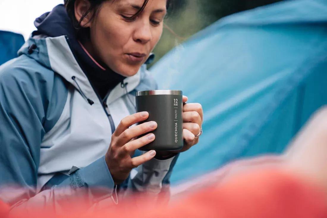 QUECHUA - Isothermal Hiker'S Camping Mug (Stainless Steel Double Wall) Mh500 0.38 L, Dark Ivy Green