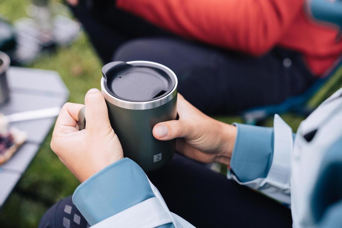 QUECHUA - Isothermal Hiker'S Camping Mug (Stainless Steel Double Wall) Mh500 0.38 L, Dark Ivy Green