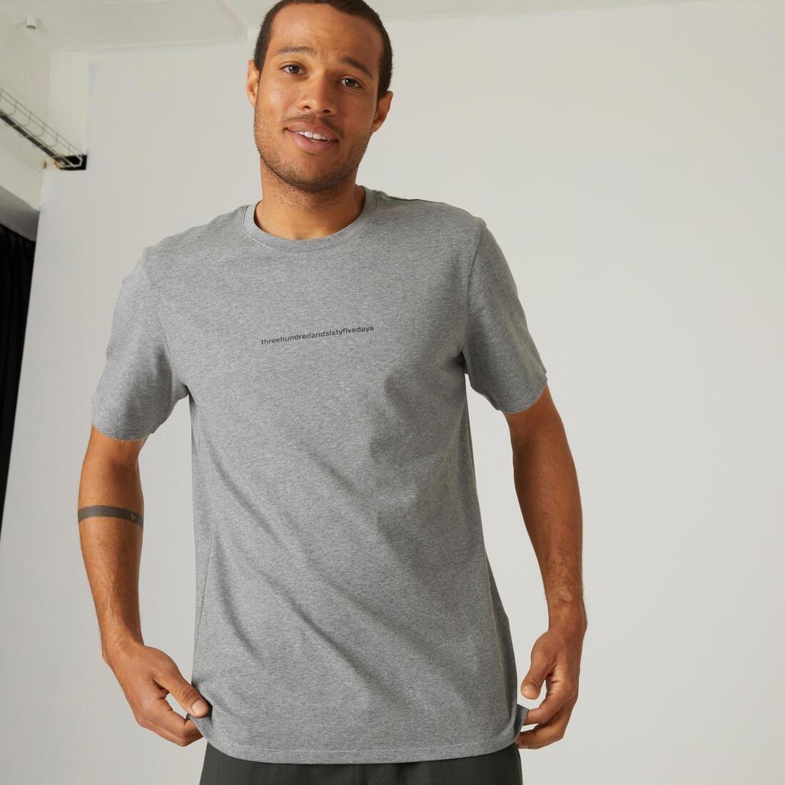 HONEY YELLOW Men's Short-Sleeved Straight-Cut Crew Neck Cotton Fitness T-Shirt 500, No Color, large image number 2