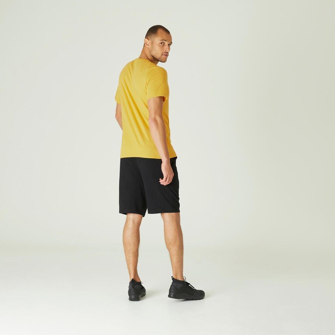 HONEY YELLOW Men's Short-Sleeved Straight-Cut Crew Neck Cotton Fitness T-Shirt 500, No Color, large image number 3
