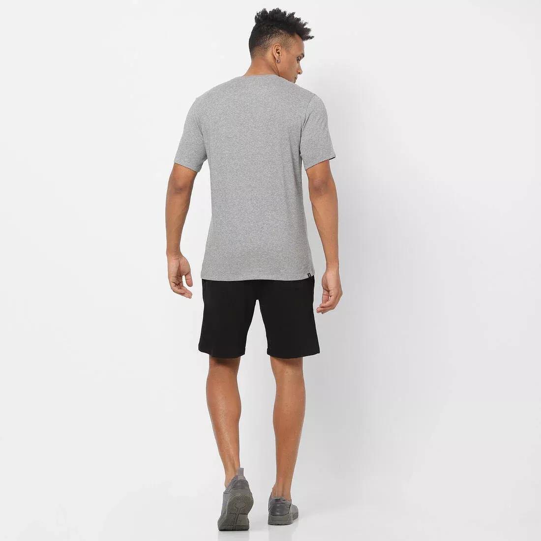 HONEY YELLOW Men's Short-Sleeved Straight-Cut Crew Neck Cotton Fitness T-Shirt 500 - Glacier, No Color, large image number 3