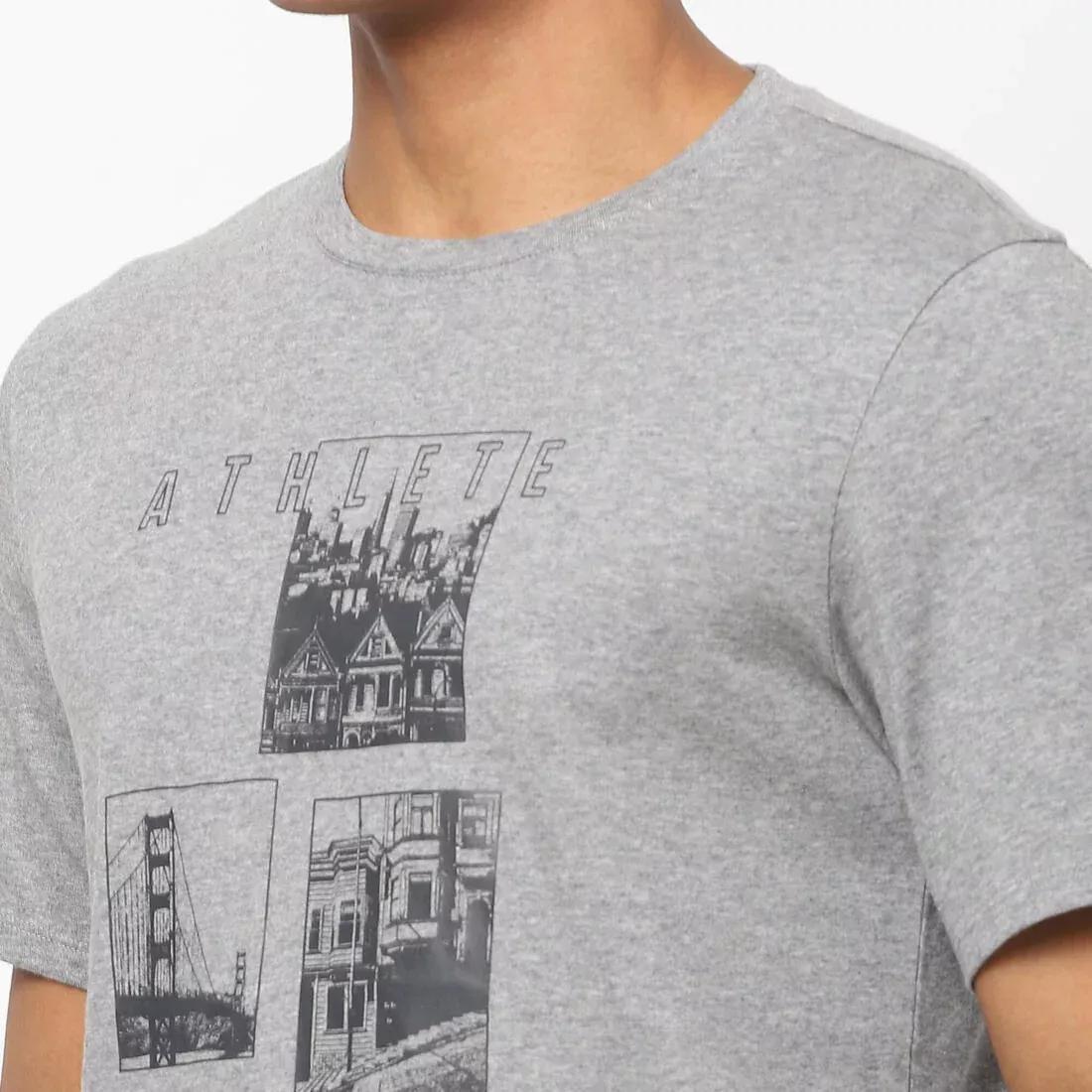 HONEY YELLOW Men's Short-Sleeved Straight-Cut Crew Neck Cotton Fitness T-Shirt 500 - Glacier, No Color, large image number 5