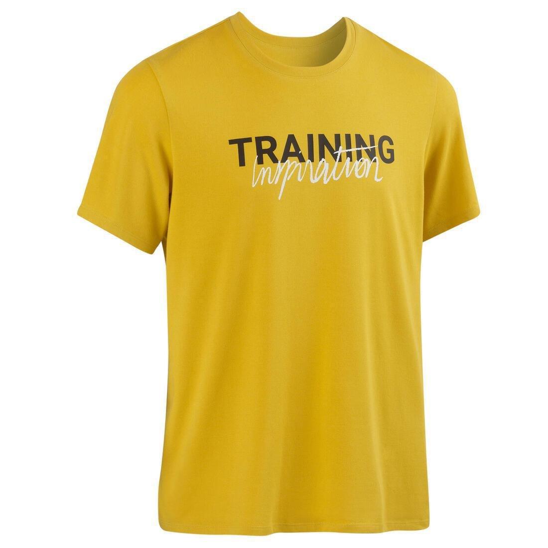 HONEY YELLOW Men's Short-Sleeved Straight-Cut Crew Neck Cotton Fitness T-Shirt 500, No Color, large image number 6