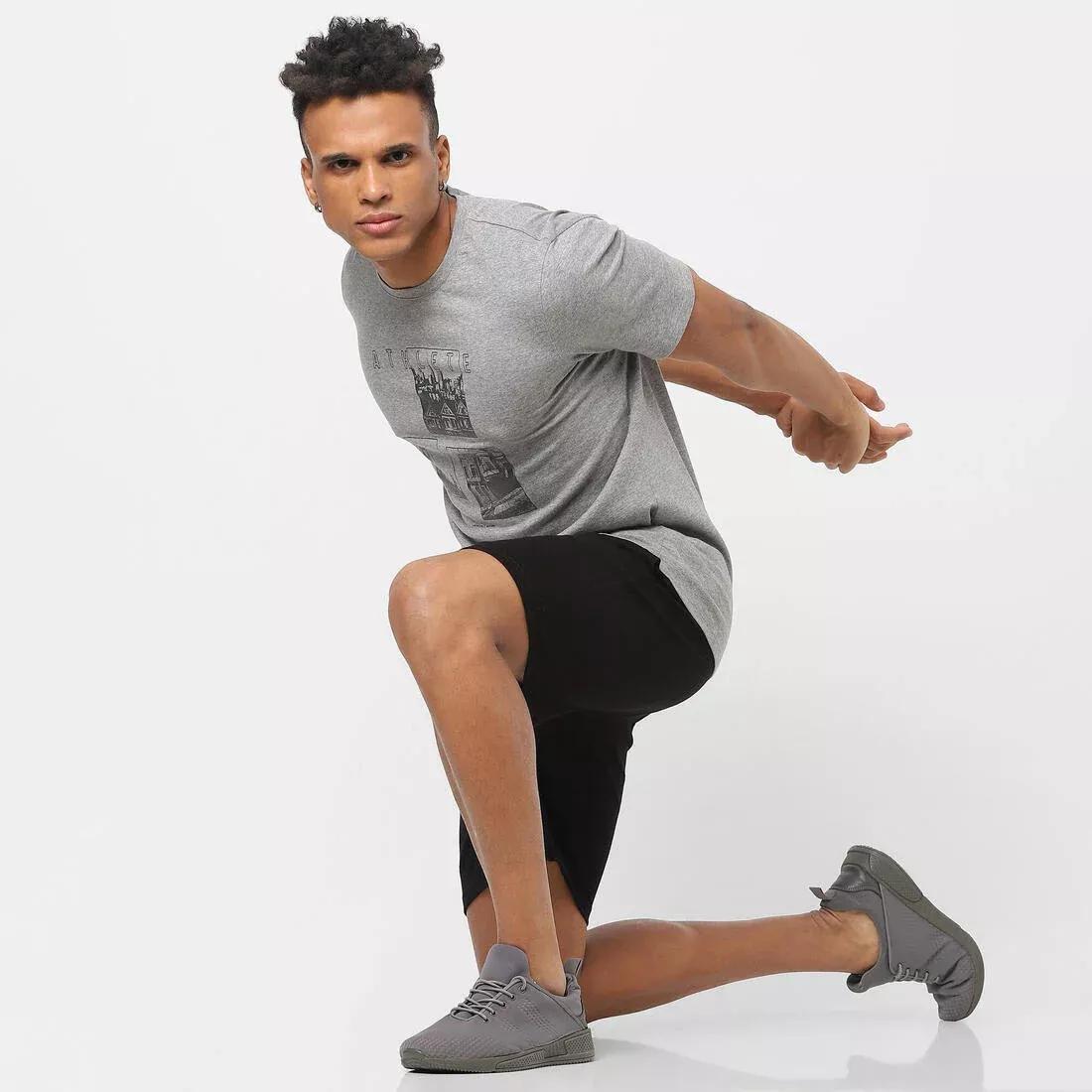 HONEY YELLOW Men's Short-Sleeved Straight-Cut Crew Neck Cotton Fitness T-Shirt 500 - Glacier, No Color, large image number 6