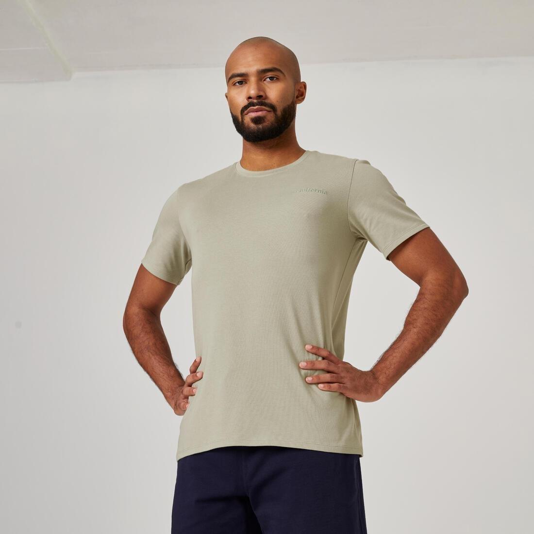 HONEY YELLOW Men's Short-Sleeved Straight-Cut Crew Neck Cotton Fitness T-Shirt 500, No Color, large image number 7