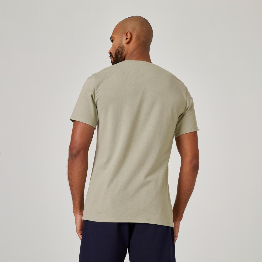 HONEY YELLOW Men's Short-Sleeved Straight-Cut Crew Neck Cotton Fitness T-Shirt 500, No Color, large image number 8
