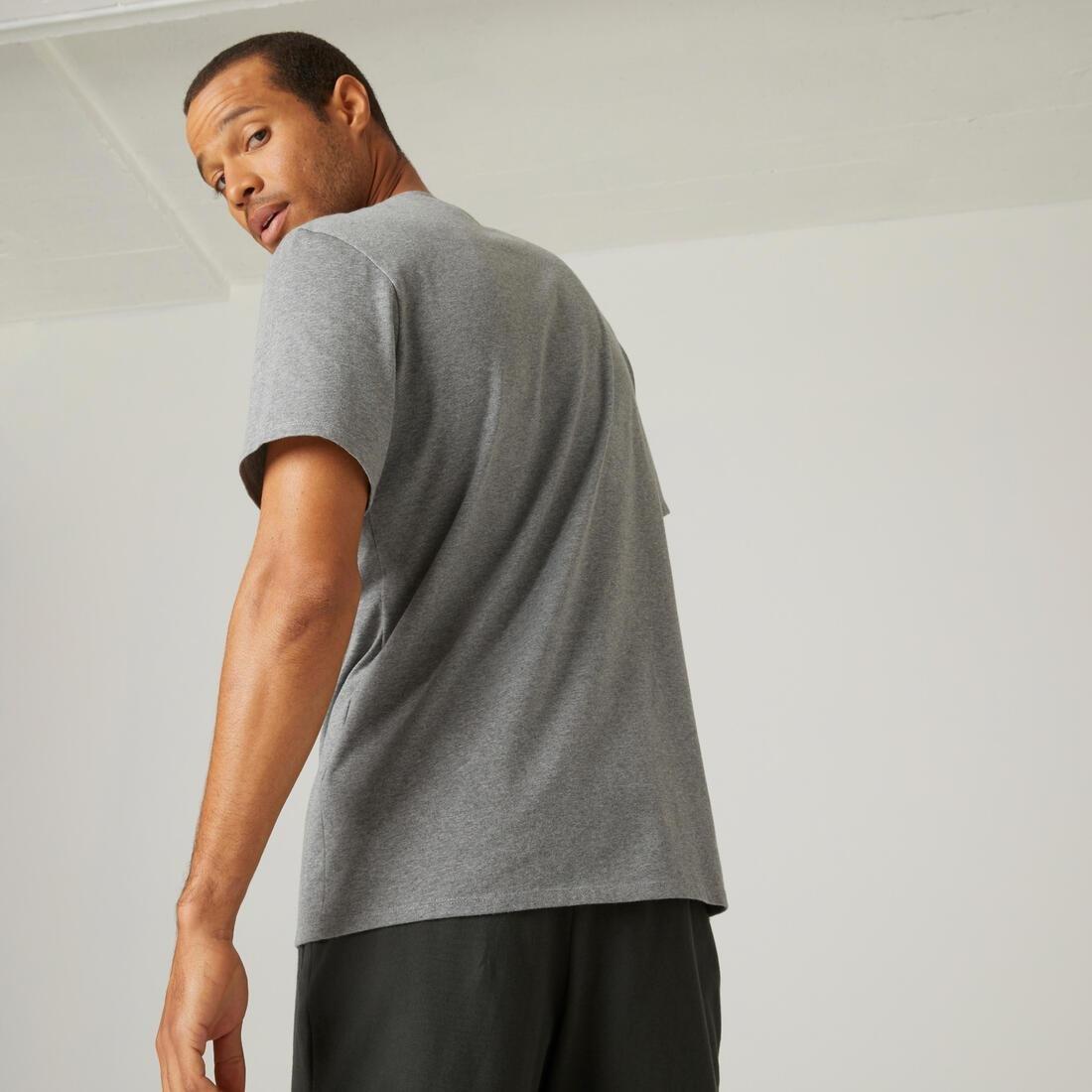 HONEY YELLOW Men's Short-Sleeved Straight-Cut Crew Neck Cotton Fitness T-Shirt 500, No Color, large image number 10