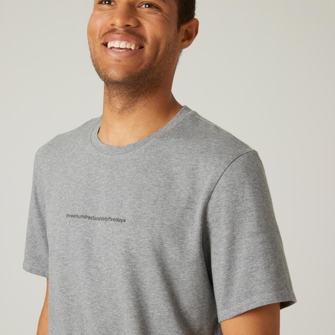 HONEY YELLOW Men's Short-Sleeved Straight-Cut Crew Neck Cotton Fitness T-Shirt 500, No Color, large image number 12