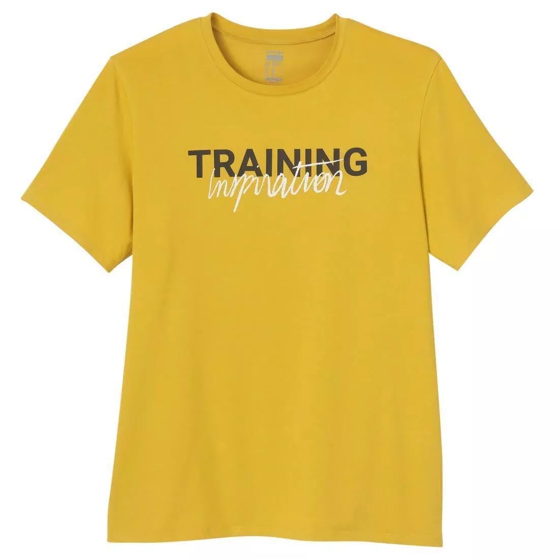 HONEY YELLOW Men's Short-Sleeved Straight-Cut Crew Neck Cotton Fitness T-Shirt 500 - Glacier, No Color, large image number 13