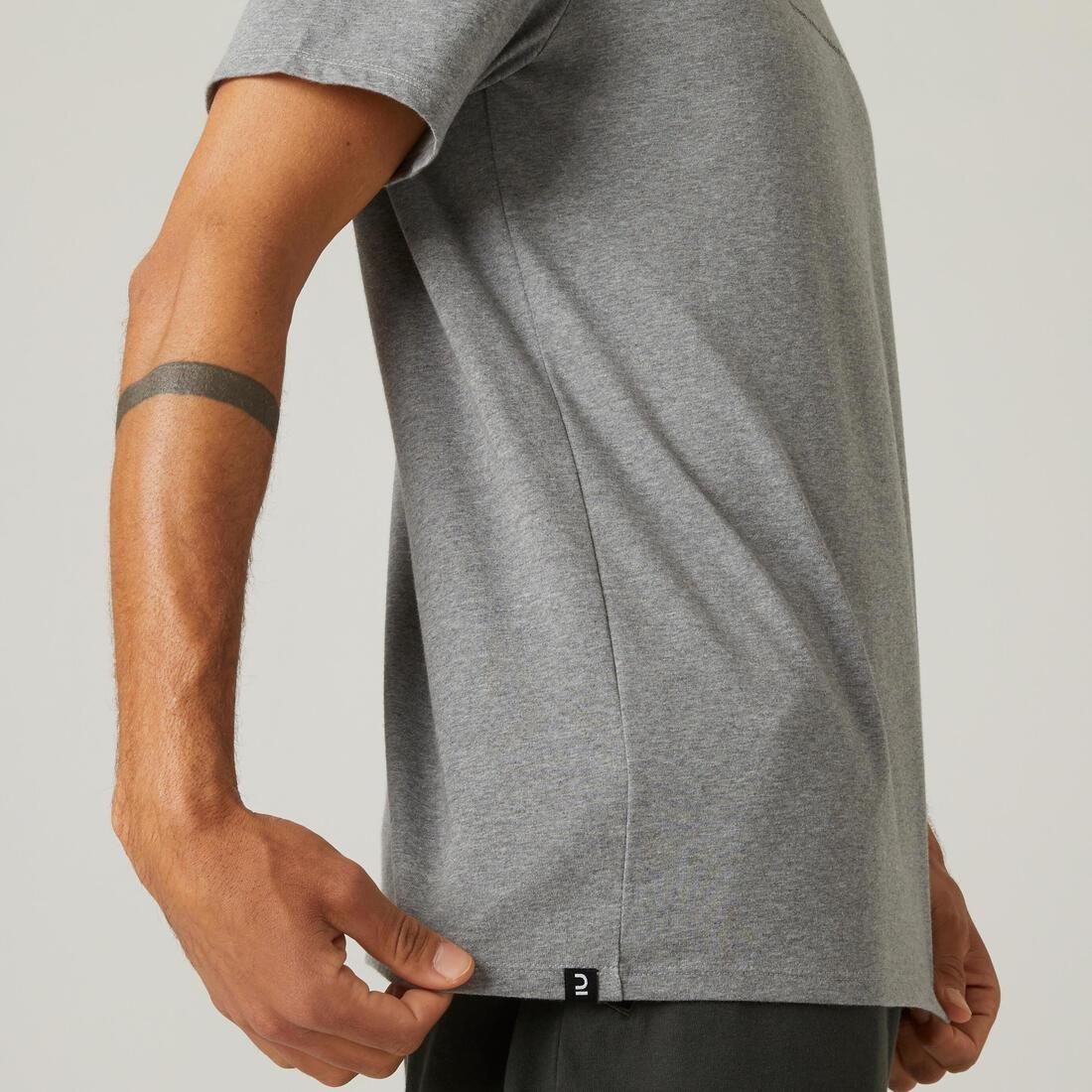 HONEY YELLOW Men's Short-Sleeved Straight-Cut Crew Neck Cotton Fitness T-Shirt 500, No Color, large image number 14