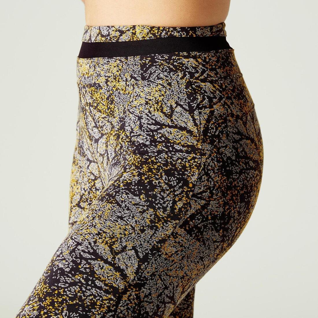 High-Waisted Stretch Cotton Fitness Leggings With Mesh Print, Yellow, No Color, large image number 3