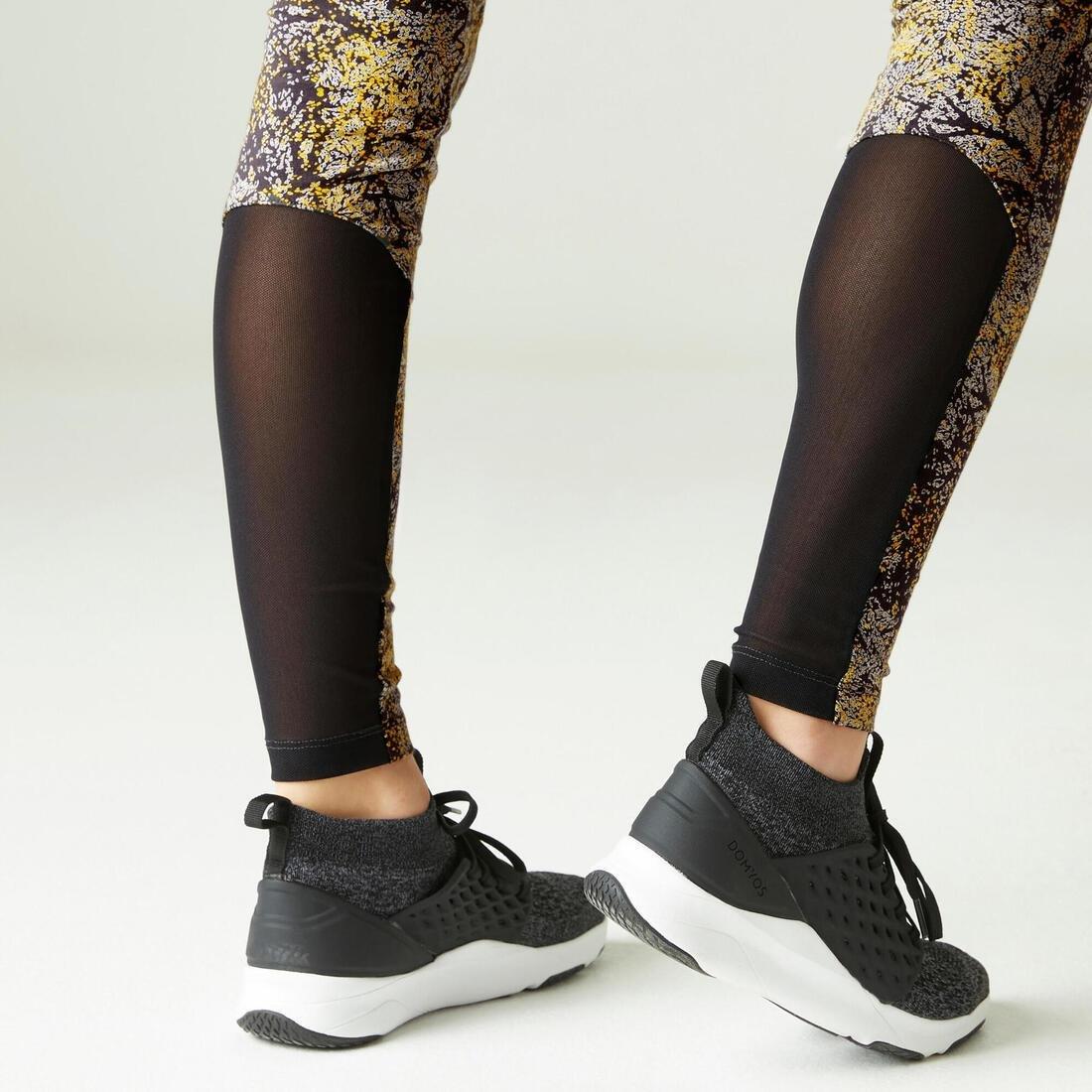 High-Waisted Stretch Cotton Fitness Leggings With Mesh Print, Yellow, No Color, large image number 4