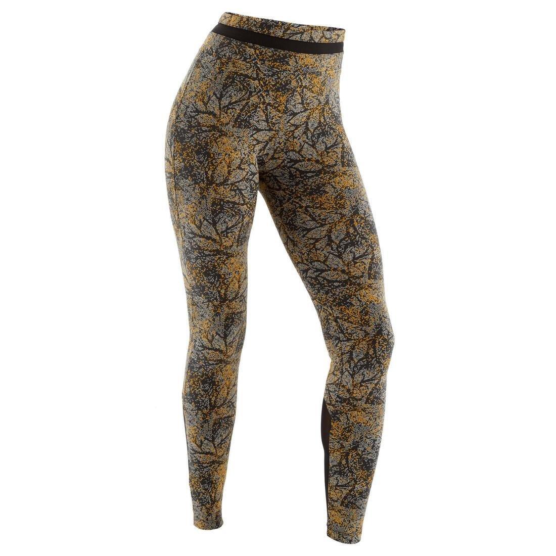 High-Waisted Stretch Cotton Fitness Leggings With Mesh Print, Yellow, No Color, large image number 7