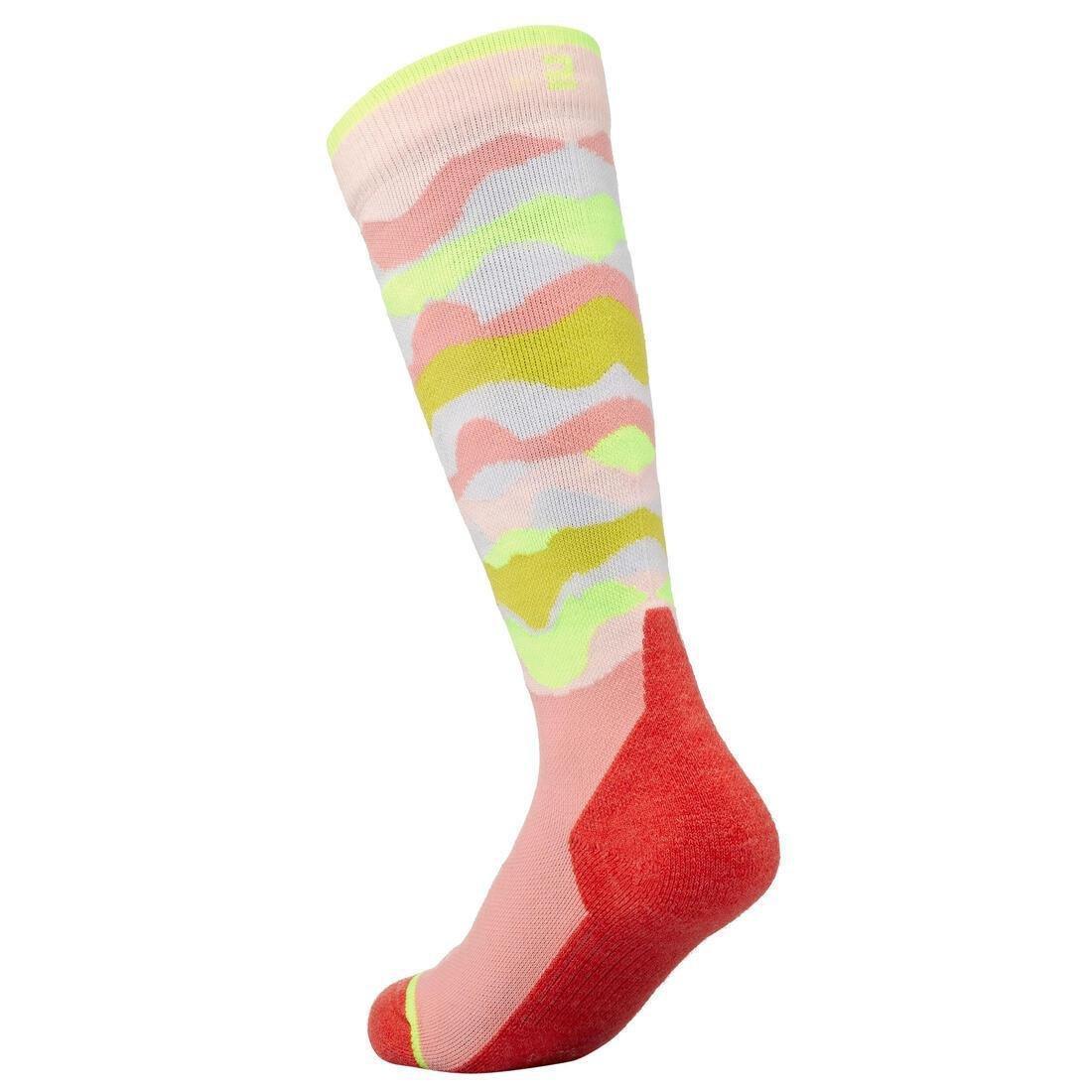 WEDZE--SKI SOCKS 100 JR CAMO P INK, , large image number 1
