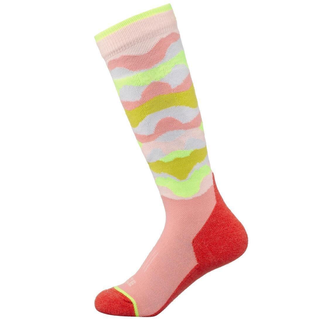 WEDZE--SKI SOCKS 100 JR CAMO P INK, , large image number 2