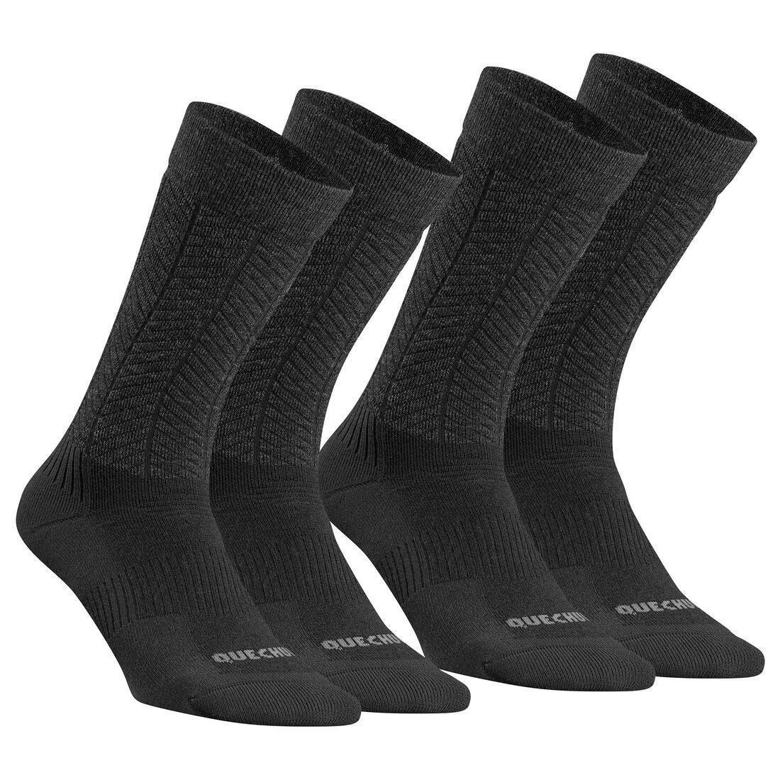 Warm  Hiking Socks - Sh500 Ultra-Warm Mid - 2 Pairs, Black, No Color, medium