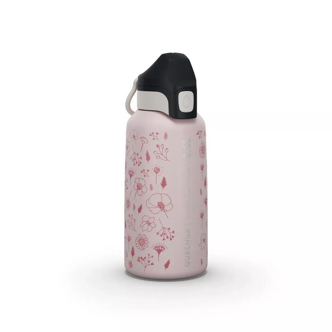 DEFAULT 0.6 L kids' stainless steel water flask 500 with instant stopper for hiking, No Color, large image number 0