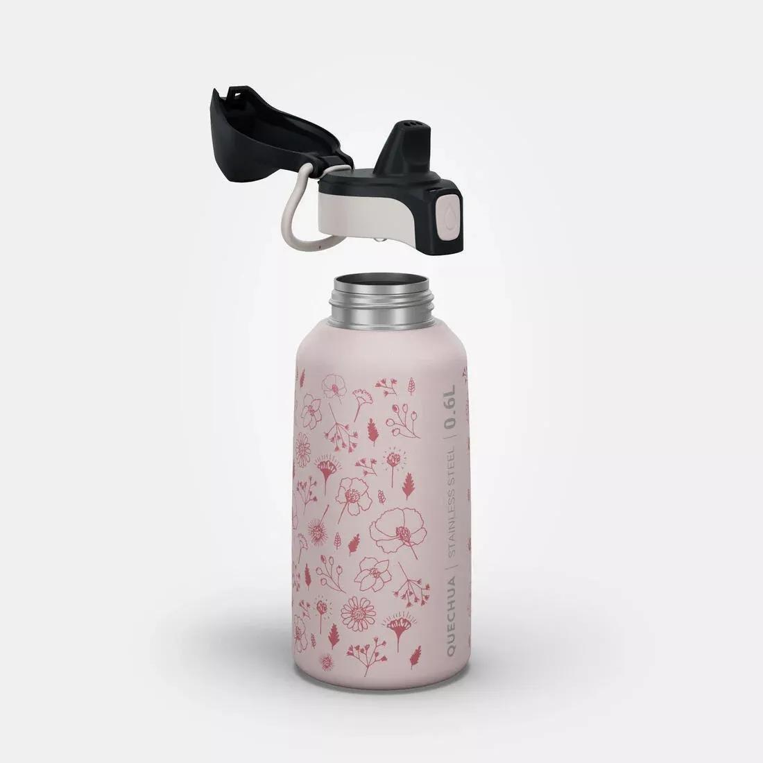 DEFAULT 0.6 L kids' stainless steel water flask 500 with instant stopper for hiking, No Color, large image number 1