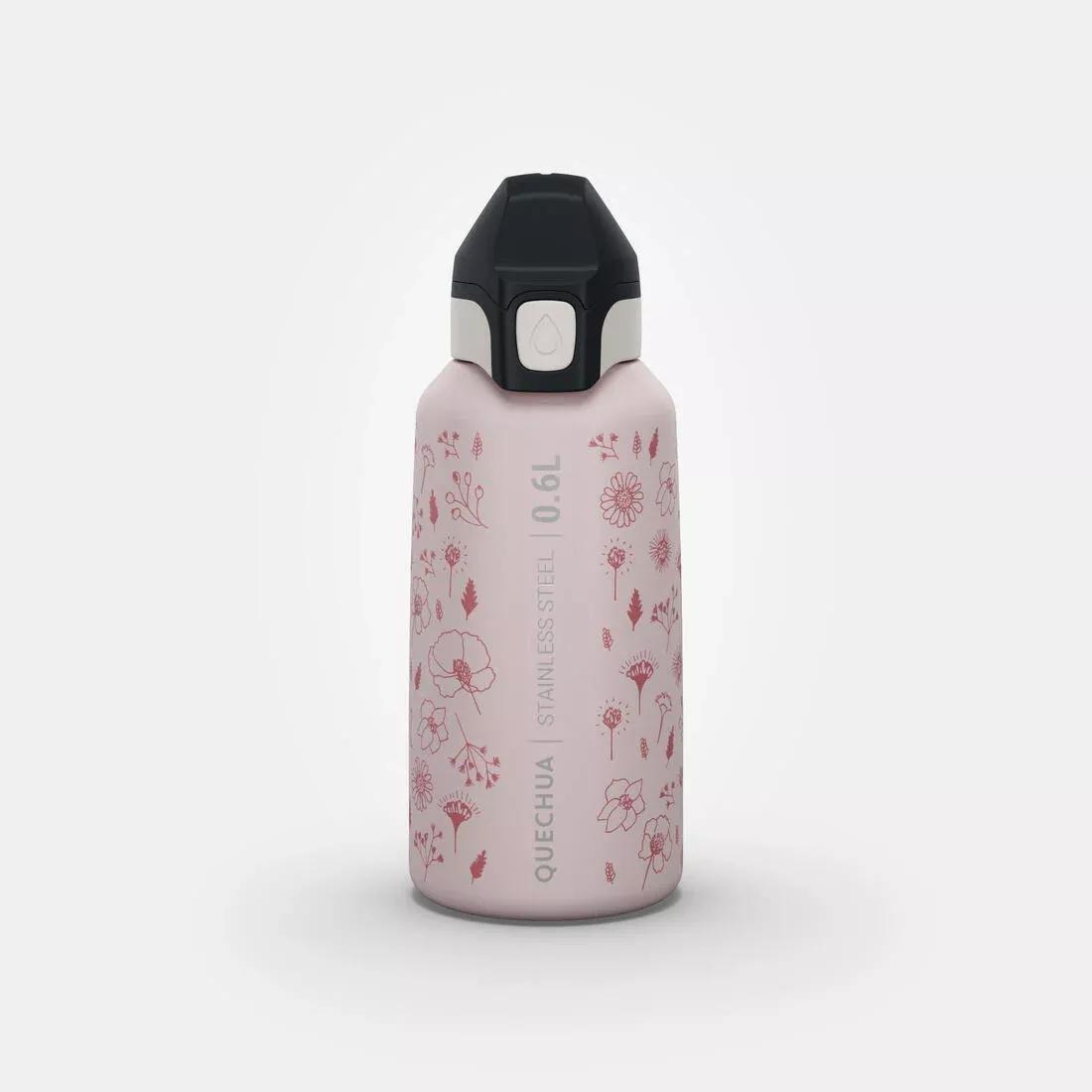 DEFAULT 0.6 L kids' stainless steel water flask 500 with instant stopper for hiking, No Color, large image number 7