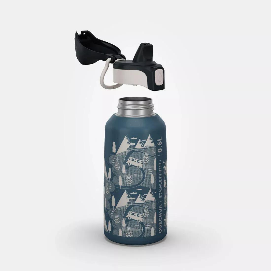 Kids Unisex Stainless Steel Water Flask 500 With Instant Stopper For Hiking 0.6 L, Navy, No Color, medium