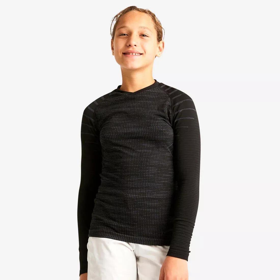 BLACK Kids' Long-Sleeved Thermal Base Layer Top Keepdry 500 - Black, , large image number 0