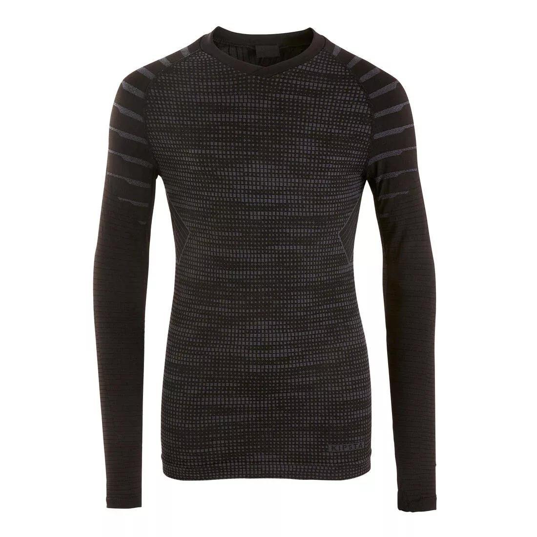 BLACK Kids' Long-Sleeved Thermal Base Layer Top Keepdry 500 - Black, , large image number 1