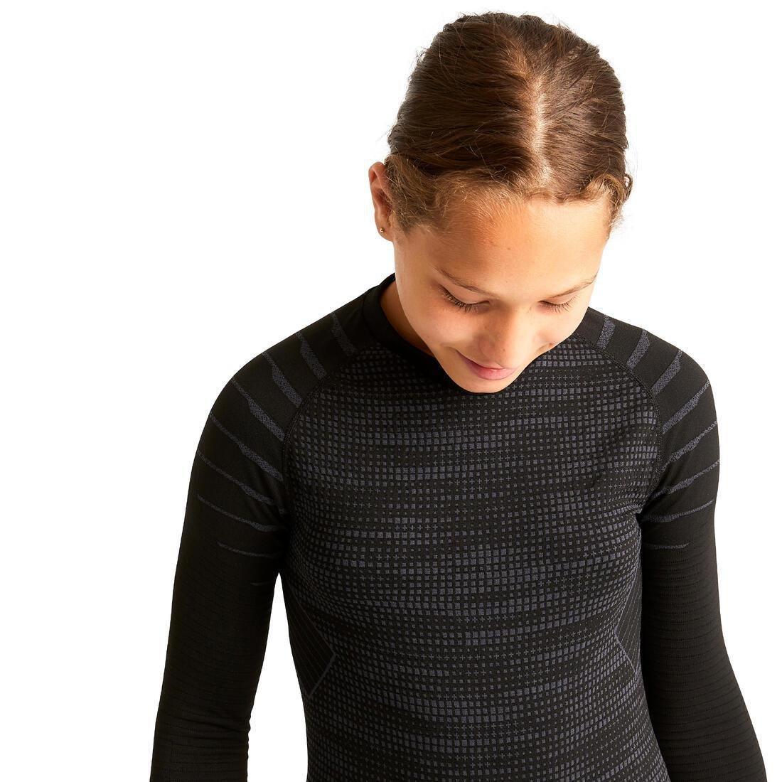BLACK Kids' Long-Sleeved Thermal Base Layer Top Keepdry 500 - Black, , large image number 8