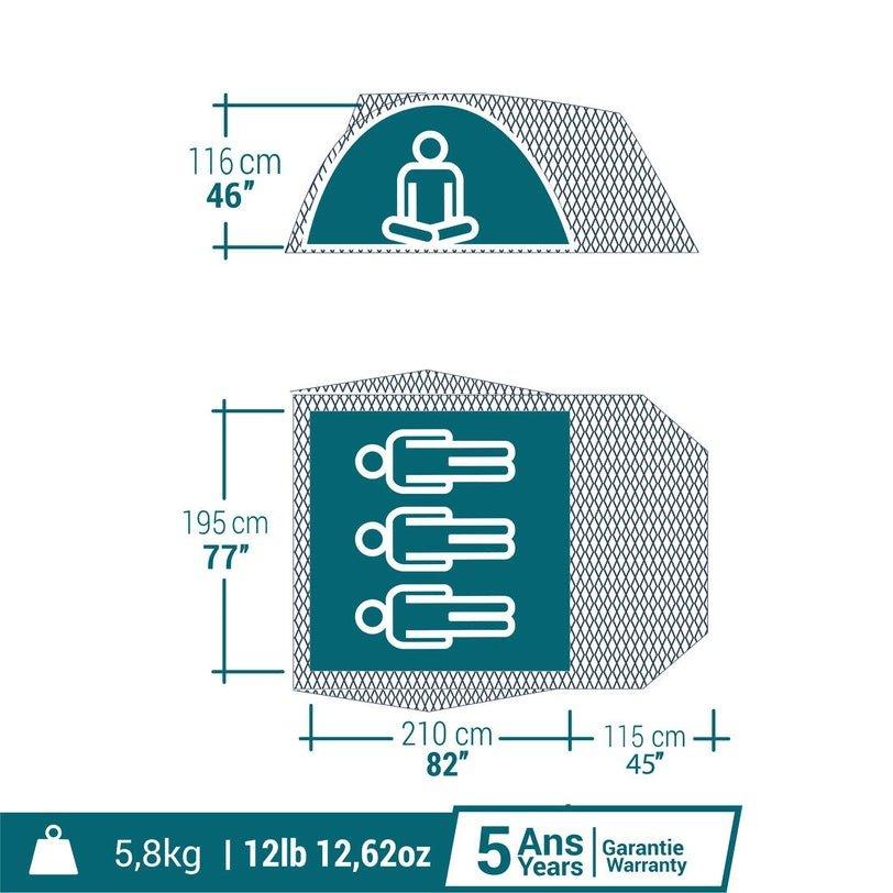 Camping Tent- Mh100 Xl 3-P, Black, No Color, large image number 3