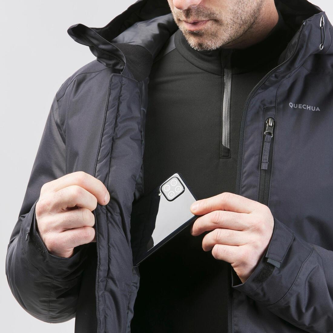 Men Waterproof Winter Hiking Jacket - Sh100 X-Warm, Black, No Color, large image number 6