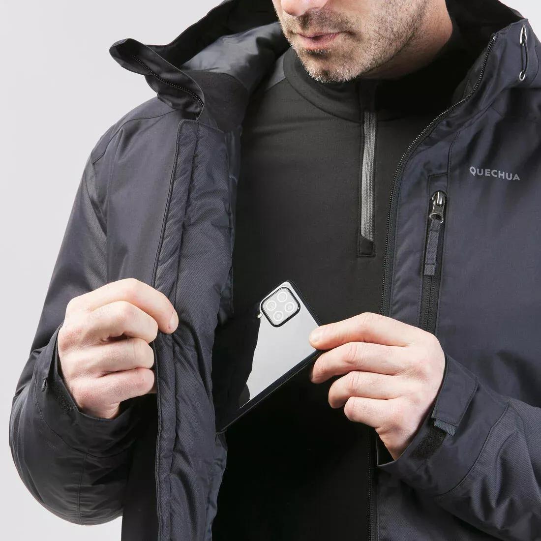 Men Waterproof Winter Hiking Jacket - Sh100 X-Warm, Black, No Color, large image number 9
