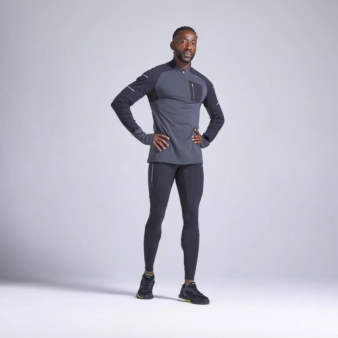 BLACK Warm Men's Running Tights, , large image number 1