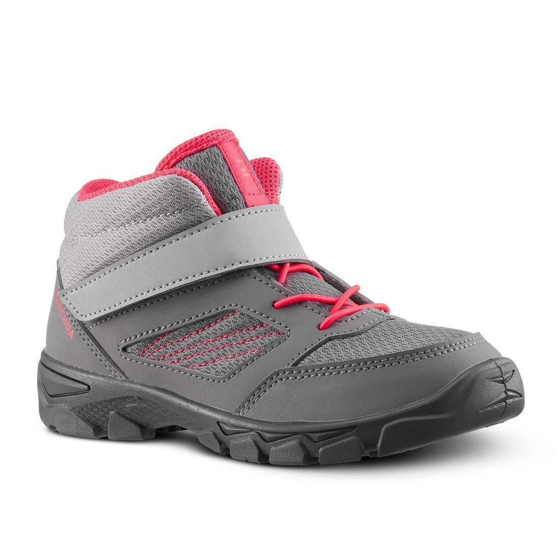 QUECHUA - Kids Girl Hiking Shoes With Rip-Tab Mh100 Mid From Jr Size 7 To Size 2, Grey