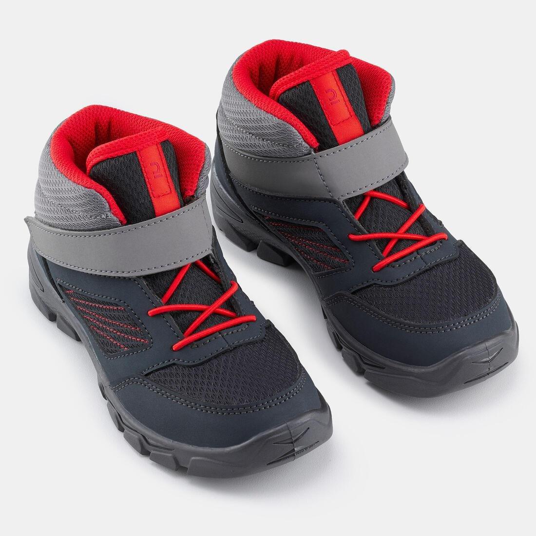 Kids Boy Hiking Shoes With Rip-Tab Mh100 Mid From Jr Size 7 To Size 2, Grey, , large image number 3