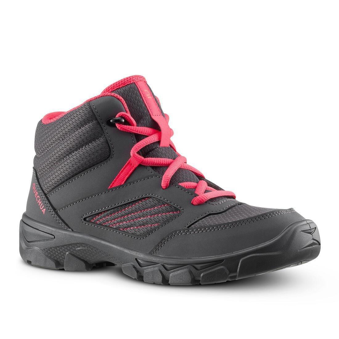 Kids Girls Lace-Up Hiking Shoes Mh100 Mid From Size 2 To 5, Grey, , large image number 0