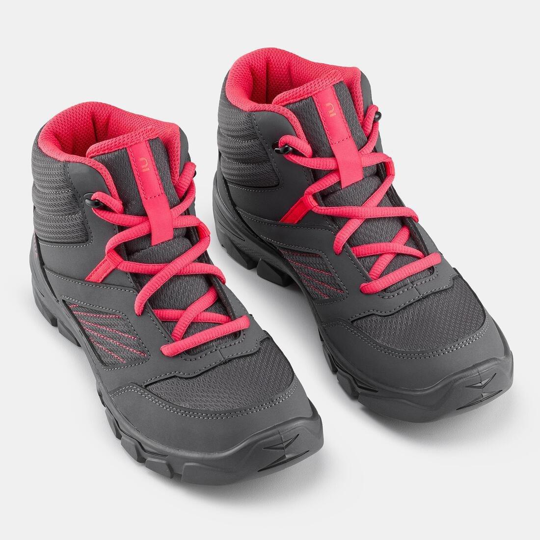 Kids Girls Lace-Up Hiking Shoes - MH100 Mid From Size 2 To 5, Grey, No Color, large image number 3