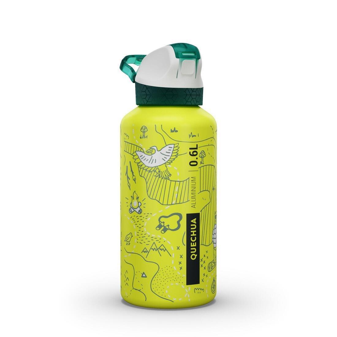 TEAL BLUE 0.6L kids' alum. water flask 500 with instant cap, pipette & straw for hiking, No Color, large image number 9