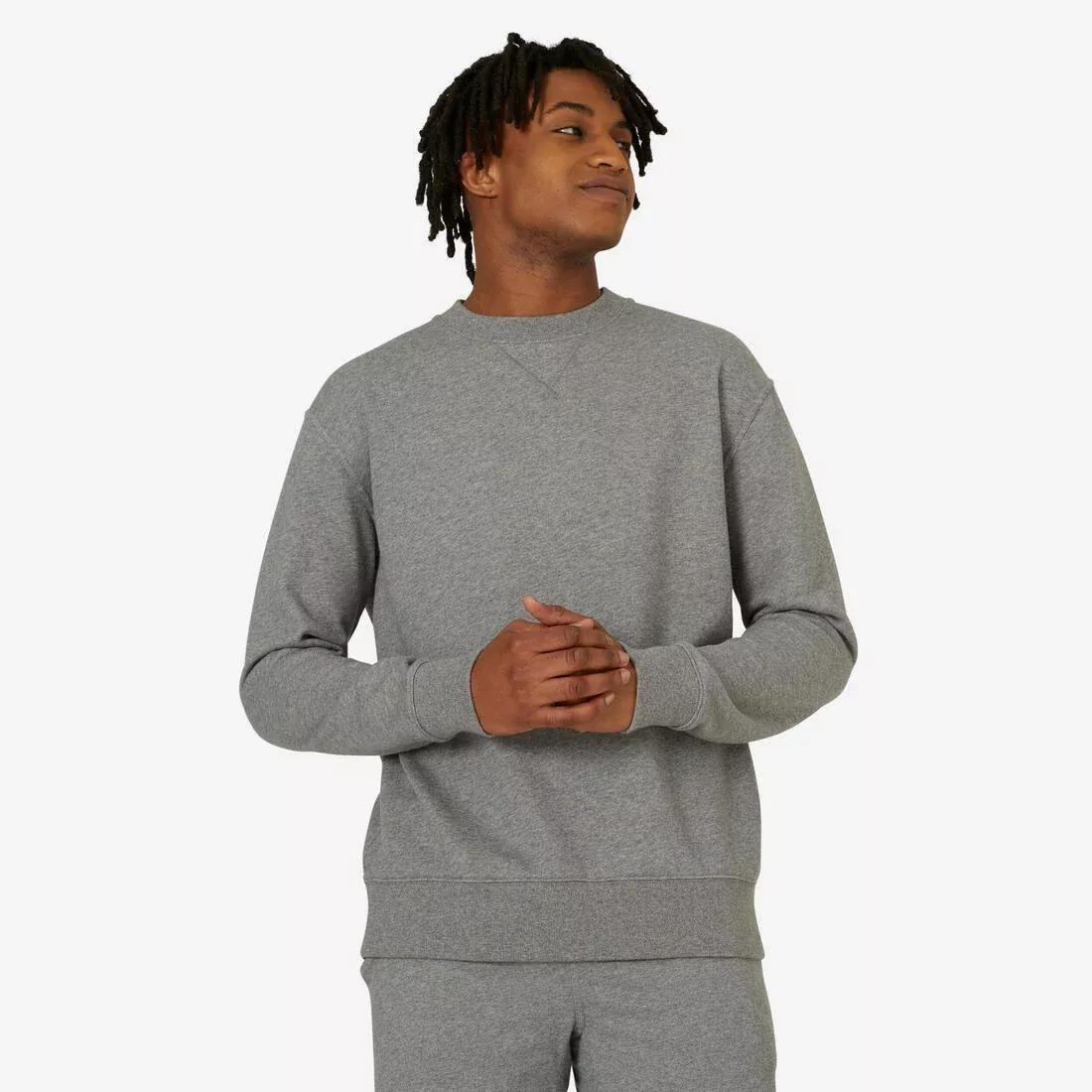 GREY Men's Crew-Neck Fitness Sweatshirt 500 Essentials, , medium