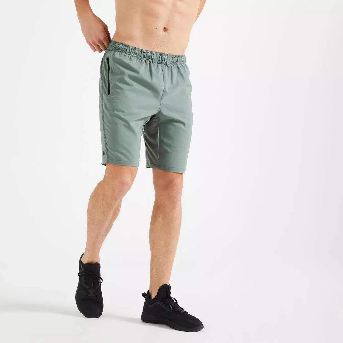 Men Zip Pocket Breathable Essential Fitness Shorts, Green, No Color, large image number 0
