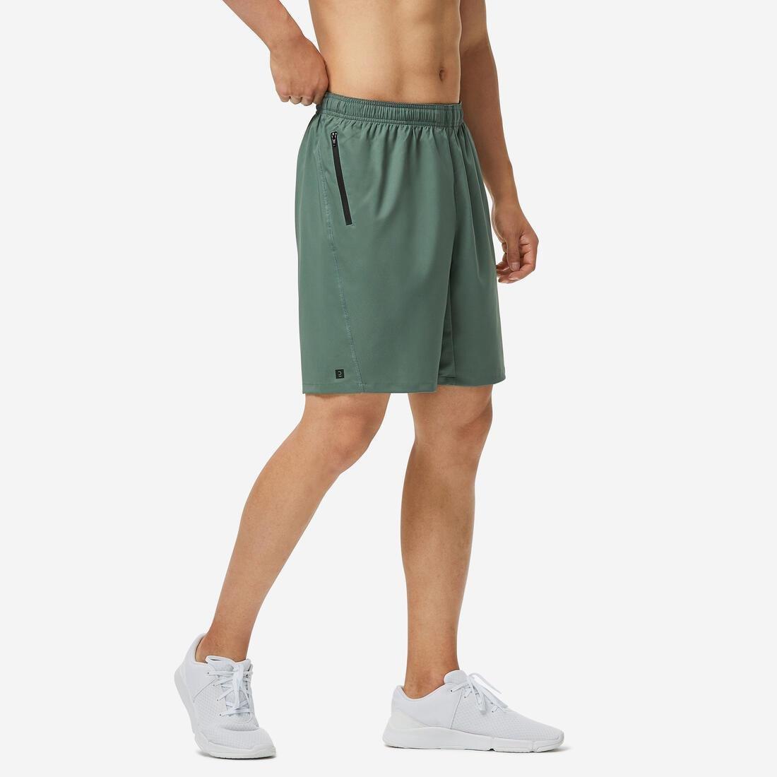 Men Zip Pocket Breathable Essential Fitness Shorts, Green, No Color, large image number 1