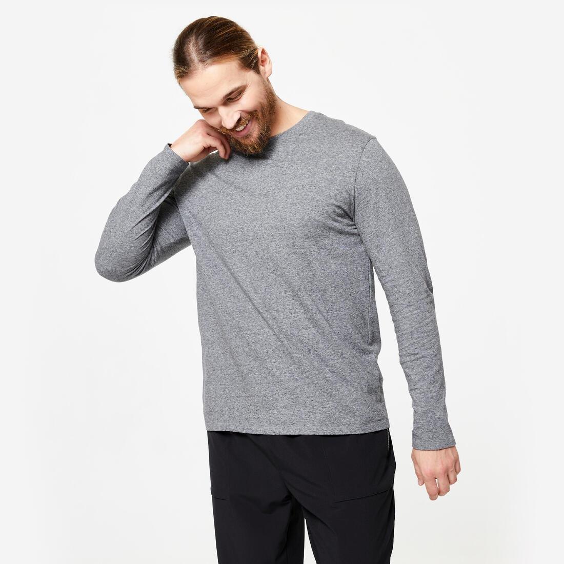 Men Long-Sleeved Fitness T-Shirt - 100, Grey, No Color, medium