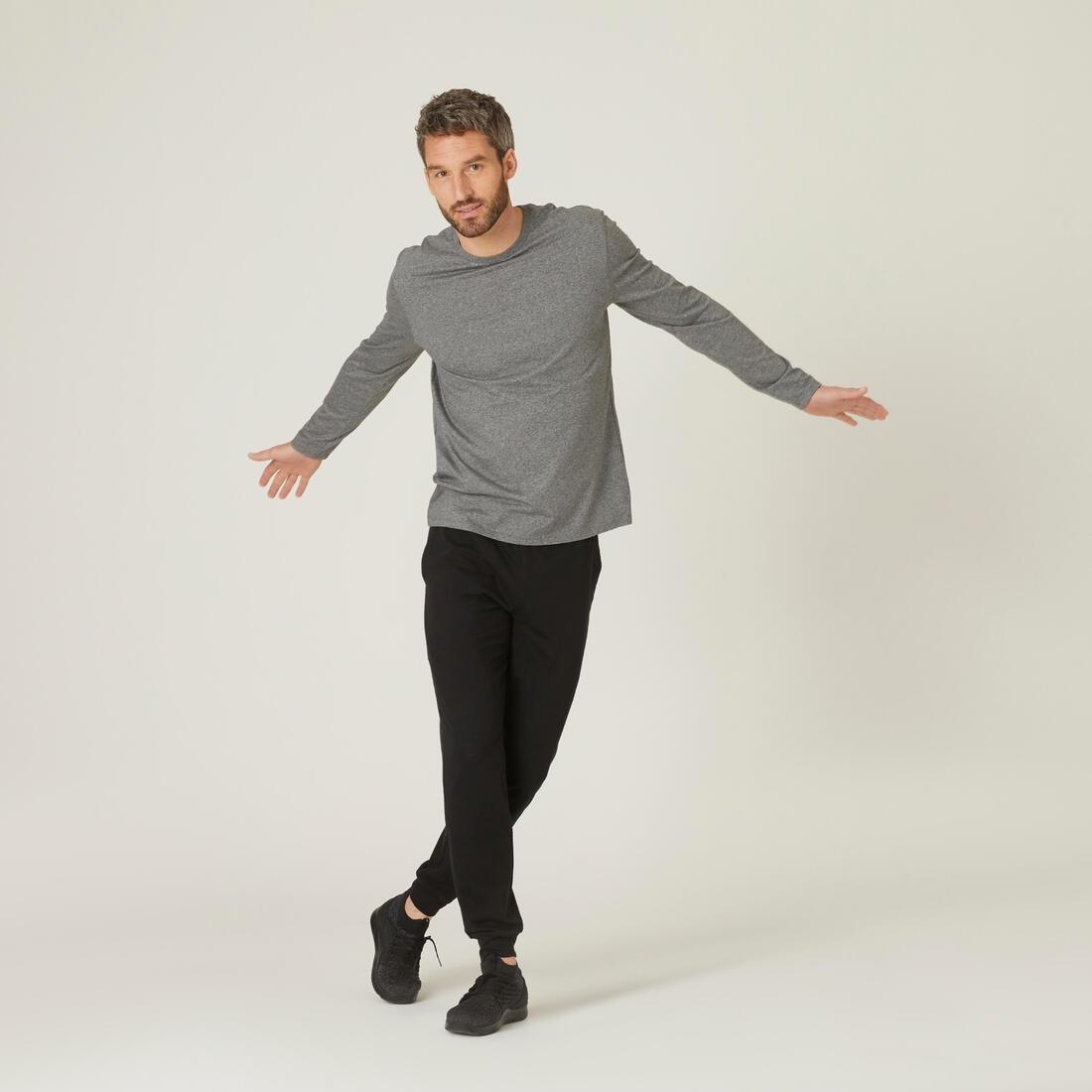 Men Long-Sleeved Fitness T-Shirt - 100, Grey, No Color, medium