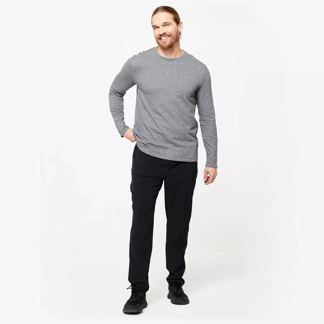 DOMYOS - Men Long-Sleeved Fitness T-Shirt 100, Grey