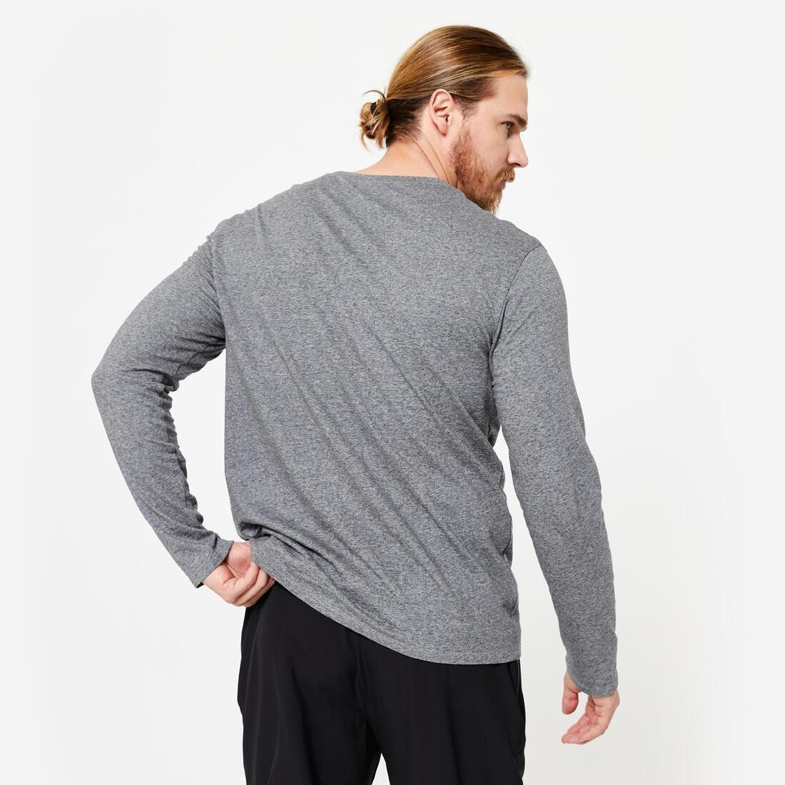 DOMYOS - Men Long-Sleeved Fitness T-Shirt 100, Grey