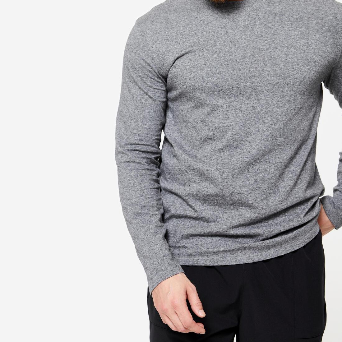 DOMYOS - Men Long-Sleeved Fitness T-Shirt 100, Grey