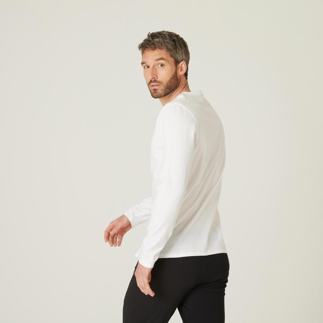 Long-Sleeved Cotton Fitness T-Shirt, White, No Color, large image number 1