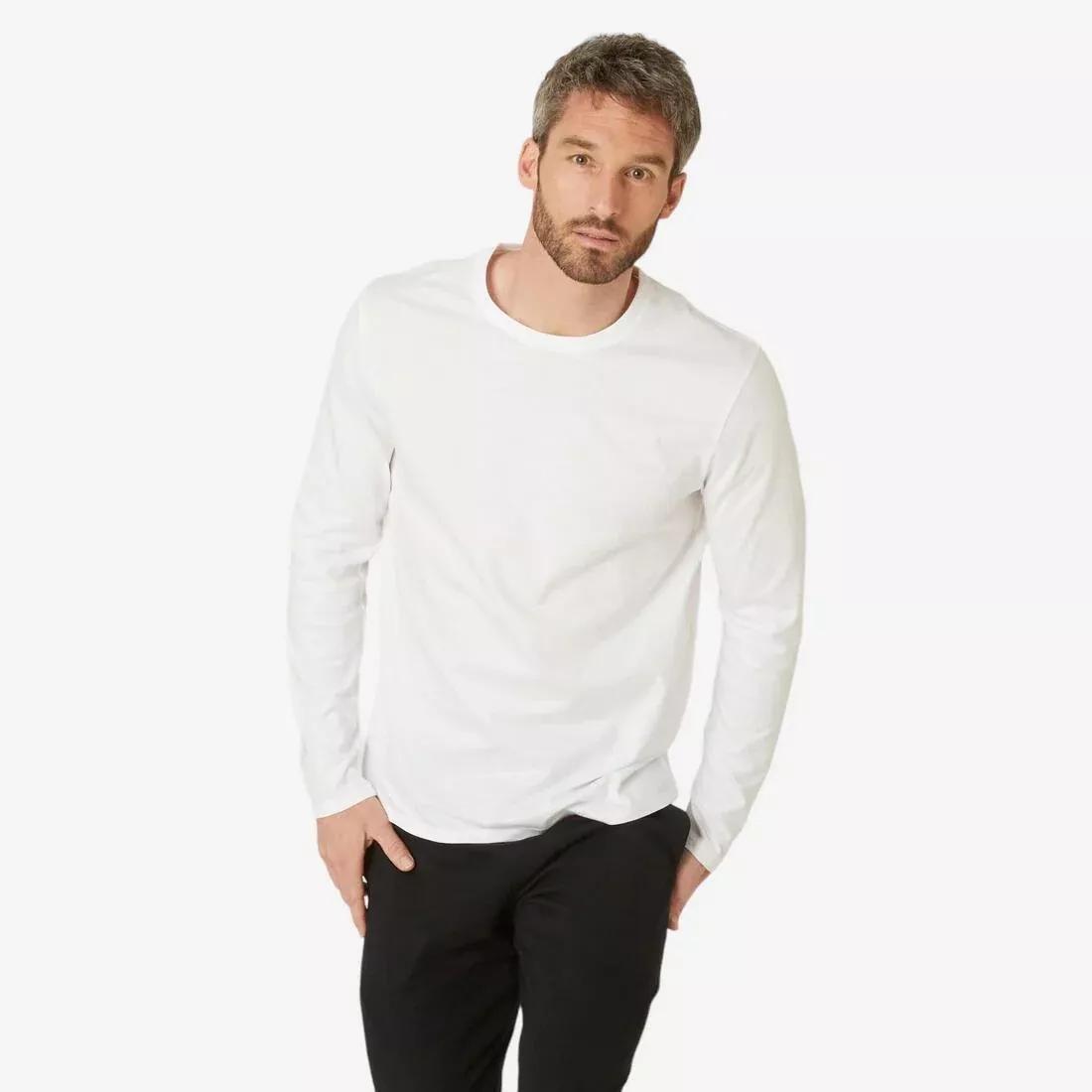 Long-Sleeved Cotton Fitness T-Shirt, White, No Color, large image number 5