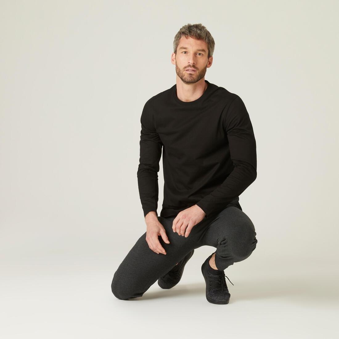 Men Long-Sleeved Fitness T-Shirt 100, Black, No Color, medium