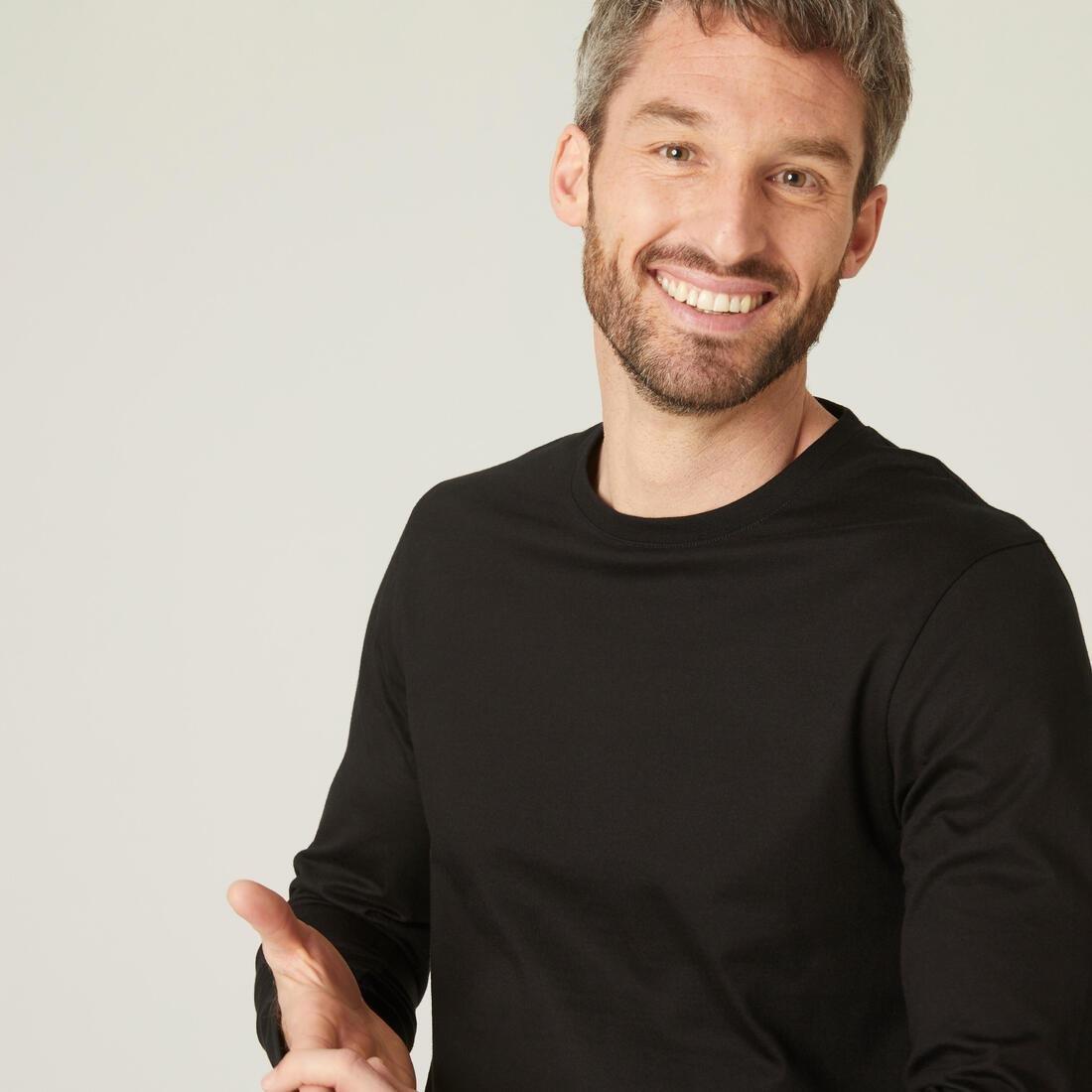 Men Long-Sleeved Fitness T-Shirt 100, Black, No Color, large image number 3