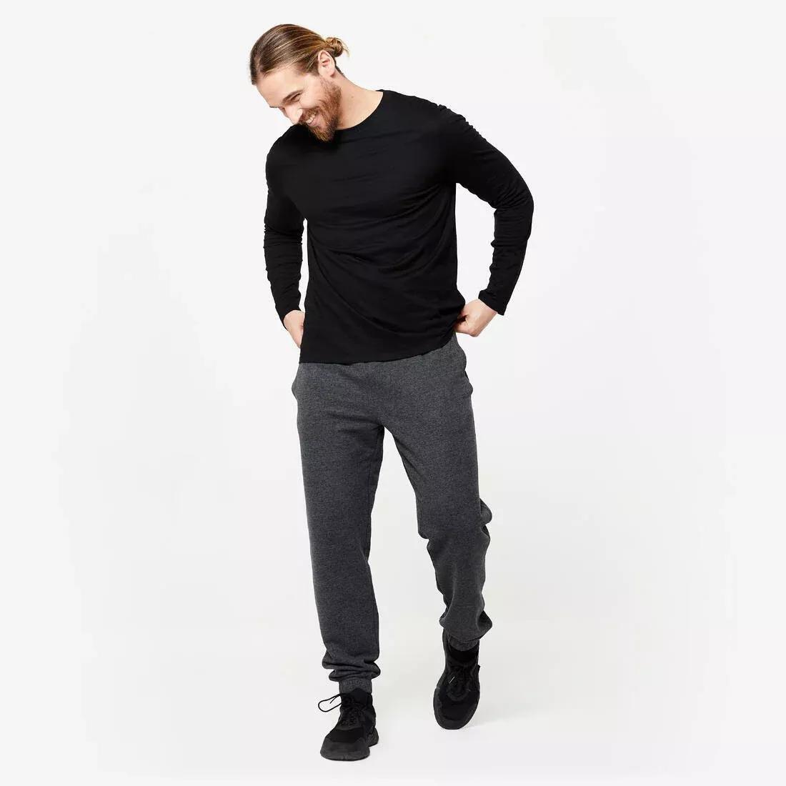 DOMYOS - Men Long-Sleeved Fitness T-Shirt 100, Black